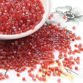 Transparent Colours Luster Glass Seed Beads, Hexagon(Two Cut), FireBrick, 2x1.5mm, Hole: 0.9mm