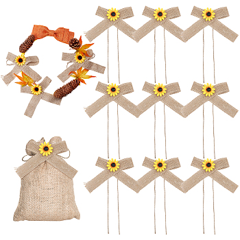 Polyester Ribbon Sunflower Bow, for Party Gift Decorate, Tan, 425mm