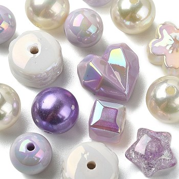 Acrylic Beads, Mixed Shapes, Purple, 8~51x8~51x6~27.5mm, Hole: 1.8~3.8mm