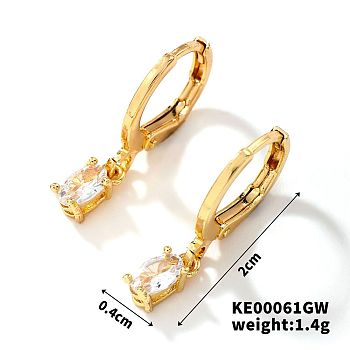 Fashionable Copper Inlaid Zircon Hoop Earrings, Elegant and Versatile Ear Accessories, Golden, Oval, 20x4mm