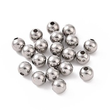 304 Stainless Steel Round Beads, Stainless Steel Color, 8mm, Hole: 2.5mm