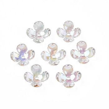 Transparent Acrylic Bead Caps, AB Color Plated, 4-Petal, Flower, Clear, 12x12x4.5mm, Hole: 1.4mm