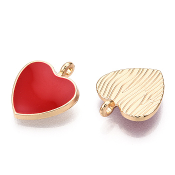 Alloy Pendants, with Enamel, Cadmium Free & Lead Free, Light Gold, Heart, Red, 17.5x16x3.5mm, Hole: 1.8mm