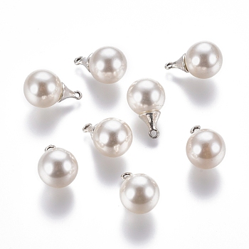 Acrylic Iimitation Pearl Pendants, with Antique Silver Tone Alloy Pendant Bails, Cone, White, 19.5x12mm, Hole: 1.6mm
