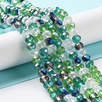 Glass Beads Strands, Faceted, Rondelle, Dark Green, 6x5mm, Hole: 1mm, about 85~88pcs/strand, 16.1~16.5 inch(41~42cm)