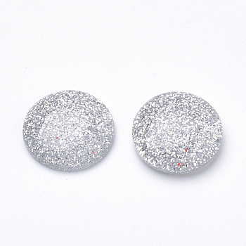 Resin Cabochons, with Glitter Powder, Dome/Half Round, Silver, 16x5mm