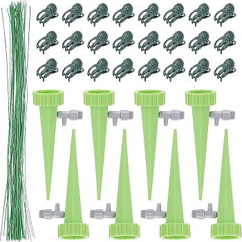 Nbeads Potted Plant Diversion Watering Splash-Proof Funne, with Plastic Plant Fixator, Iron Wire, Green, 132x62x35mm, 20sets