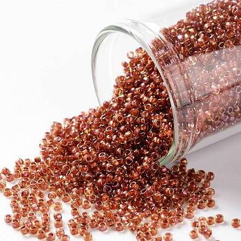 TOHO Round Seed Beads, Japanese Seed Beads, (951) Inside Color Jonquil/Brick Red Lined, 15/0, 1.5mm, Hole: 0.7mm, about 3000pcs/10g