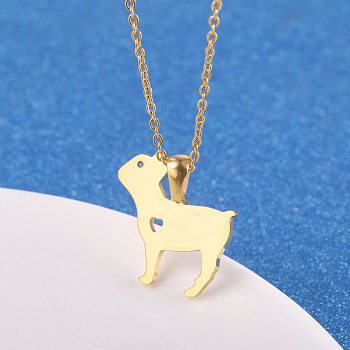 Cute Cartoon Animal Stainless Steel Pendant Necklaces, with Cable Chains for Unisex, Goat