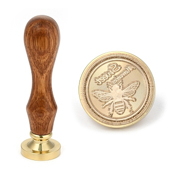 Brass Retro Wax Sealing Stamp, with Wooden Handle for Post Decoration DIY Card Making, Bees Pattern, 90x25.5mm
