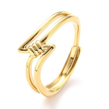 304 Stainless Steel Hollow Wing Adjustable Ring for Women, Real 14K Gold Plated, US Size 8 1/2(18.5mm)