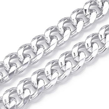 Aluminum Faceted Curb Chains, Diamond Cut Cuban Link Chains, Unwelded, Silver, 20.5x17x4.5mm