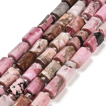 Natural Rhodonite Beads Strands, with Seed Beads, Faceted Column, 9~11x6~7.5x6~7.5mm, Hole: 1.2mm, about 30pcs/strand, 15.16~15.55 inch(38.5~39.5cm)