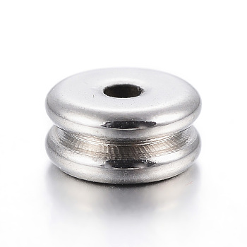 304 Stainless Steel Spacer Beads, Grooved Beads, Flat Round, Stainless Steel Color, 6x3mm, Hole: 2mm
