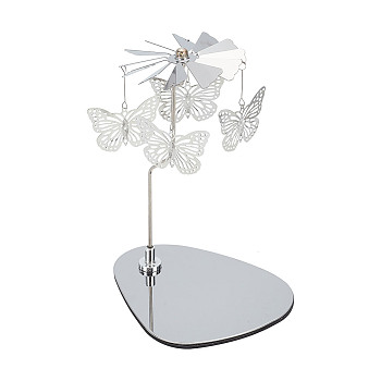 430 and 201 Stainless Steel Rotating Candlestick Tealight Candle Holder, with Iron Butterfly, for Wedding Christmas Party Decoration, Stainless Steel Color, 13x10.5x19cm