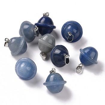Natural Blue Aventurine Pendants, Planet Charms, with Platinum Plated Alloy Snap on Bails, 19.5~21.5x18~18.5mm, Hole: 5.5x3.3mm