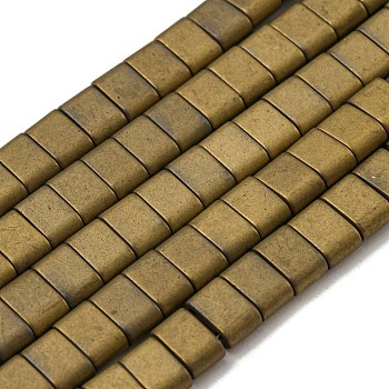 Electroplated Non-magnetic Synthetic Hematite Beads Strands, Rectangle, Matte Style, 2-Hole, Dark Khaki, 6x4x3mm, Hole: 1.2mm, about 99pcs/strand, 15.55 inch(39.5cm)