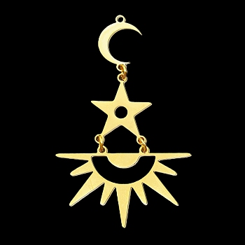 201 Stainless Steel Big Pendants, Laser Cut, with Jump Rings, Sun, Star & Moon, Golden, 56x32x1mm, Hole: 1.4mm