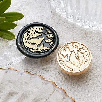 Animal Insect Theme Golden Plated Wax Seal Brass Stamp Head, for Wax Seal Stamp, Wolf, 25x15mm, Hole: 7mm