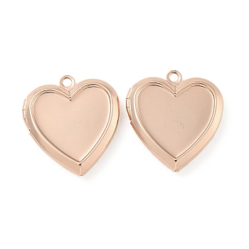 Rack Plating Heart Brass Locket Pendants, Cabochon Settings, Long-Lasting Plated, Lead Free & Nickel Free & Cadmium Free, Long-Lasting Plated, Rose Gold, 25x22.5x4.5mm, Hole: 2mm, Inner Size: 16.5x16.5, Tray: 18.5x17