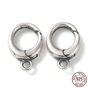 925 Thailand Sterling Silver Spring Gate Rings, Tibetan Style Round Clasps, with 925 Stamp, Antique Silver, 12x8x2.5mm, Hole: 1.4mm