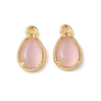 Brass Crushed Ice Cut Cubic Zirconia Pendants, Teardrop Charms, Nickel Free, Real 18K Gold Plated, Pink, 10.5x6.5x3mm, Hole: 0.9mm