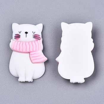 Resin Cabochons, Cat in the Scarf, White, 34x21x6mm