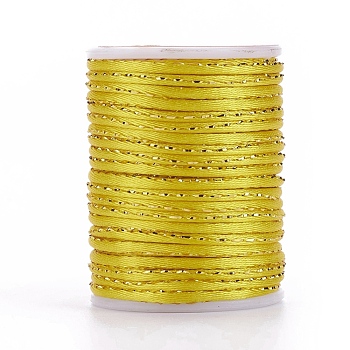 Polyester Cord, with Gold Metallic Cord, Chinese Knotting Cord, Yellow, 1.5mm, about 4.37 yards(4m)/roll