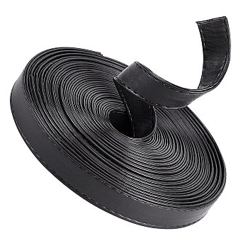 Flat PU Imitation Leather Cord, for Bag Decor, Black, 15x2~2.5mm
