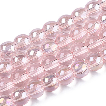 Electroplate Transparent Glass Beads Strands, AB Color Plated, Round, Misty Rose, 6~6.5mm, Hole: 1.4mm, about 67~70pcs/strand, 14.76 inch~15.16 inch(37.5~38.5cm)