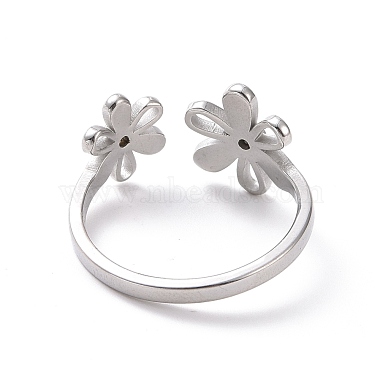 304 Stainless Steel Flower Open Cuff Ring for Women(RJEW-D120-07P)-3