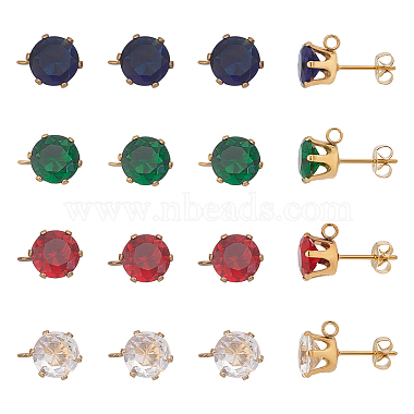 Mixed Color Flat Round 304 Stainless Steel Stud Earring Findings