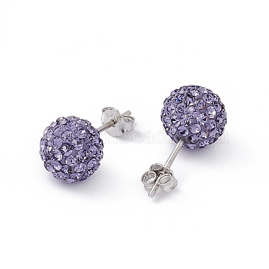 Gifts for Her Valentines Day 925 Sterling Silver Austrian Crystal Rhinestone Ball Stud Earrings for Girl(Q286H221)-2