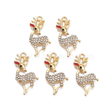 Light Gold Red Deer Alloy Rhinestone+Enamel Pendants