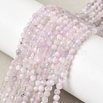 Natural Kunzite Beads Strands, Round, Faceted, 3~3.5mm, Hole: 0.6mm, about 120~122pcs/strand, 15.16~15.35''(38.5~39cm)(G-G343-B03-3mm)