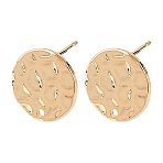 SHEGRACE Brass Stud Earring Findings, Flat Round, Cadmium Free & Lead Free & Nickel Free, Long-Lasting Plated, Real 18K Gold Plated, 13mm, Hole: 1.4mm, Pin: 11x0.7mm(XGRQ64127-864G)
