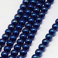 Electroplate Non-magnetic Synthetic Hematite Beads Strands, Round, Grade A, Blue Plated, 4mm, Hole: 1mm, about 100pcs/strand, 16 inch(G-J169A-4mm-03)