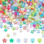 Eco-Friendly Transparent Acrylic Beads, Star, Heart, Mixed Color, 8~10x8~10x3~4mm, Hole: 1.5mm, 500pcs/style(TACR-DC0001-04A)