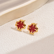 Elegant Alloy Cross Stud Earrings, Real 14K Gold Plated, Red, 11mm(CM2842-1)