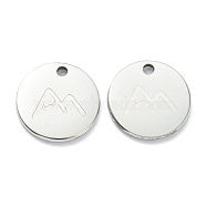 304 Stainless Steel Charms, Flat Round with Mountain, Stainless Steel Color, 11.5x1mm, Hole: 1.5mm(STAS-P280-12P)