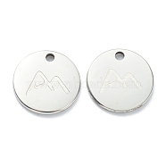 Non-Tarnish 304 Stainless Steel Charms, Flat Round with Mountain, Stainless Steel Color, 11.5x1mm, Hole: 1.5mm(STAS-P280-12P)