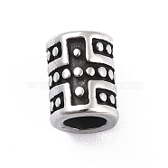 304 Stainless Steel Tube Beads, Tibetan Style, Grooved, Column, Antique Silver, 9x7mm, Hole: 4.5mm(STAS-I190-16AS)