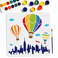 MAYJOYDIY US 1Pc PET Hollow Out Drawing Painting Stencils, for DIY Scrapbook, Photo Album, with 1Pc Art Paint Brushes, Hot Air Balloon, 300x300mm(DIY-MA0004-47B)