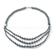 Non-Magnetic Synthetic Hematite Beades 3 Layer Necklaces, with Alloy Lobster Claw Clasps, Round & Twistd, Black, 20.27 inch(51.5cm)(NJEW-J058-02)