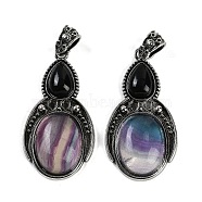 Natural Colorful Fluorite & Obsidian Pendants, Gourd Charms with Antique Silver Tone Alloy Findings, Cadmium Free & Lead Free, 44.5x23x7.5mm, Hole: 4x6mm(G-I370-08AS-03)