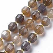 Natural Grey Agate Beads Strands, Faceted, with Seed Beads, Double Terminated Point Prism Beads, Bicone, 11~12x10~11mm, Hole: 1.5mm, about 28pcs/strand, 14.84 inch(37.7cm)(G-T131-121)