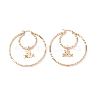 304 Stainless Steel Hoop Earrings, Double Ring with Word I Love Jesus, Golden, 51.5x50x2mm, Pin: 0.7mm(EJEW-F272-08G)