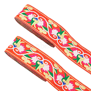 Ethnic Style Polyester Ribbons, Jacquard Ribbon, Flower Pattern, Orange Red, 2 inch(50mm), about 7.66 Yards(7m)/pc(OCOR-WH0079-65B)