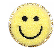 Flat Round with Smiling Face Computerized Towel Embroidery Cloth Iron on/Sew on Patches, Chenille Appliques, Costume Accessories, Light Khaki, 50mm(SMFA-PW0001-54A)