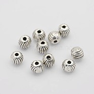 Tibetan Style Alloy Corrugate Round Spacer Beads, Antique Silver, 5mm, Hole: 1mm(X-TIBEB-O004-82)
